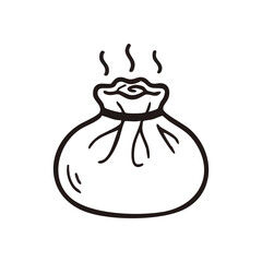 Hot Steaming Bao Bun Drawing. A simple, warm outline of a freshly cooked Asian bao. The rising vapor conveys comfort, deliciousness, and traditional cuisine.