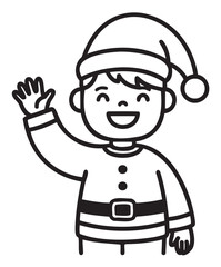 Obraz premium Smiling child in santa costume waving hand - stock vector