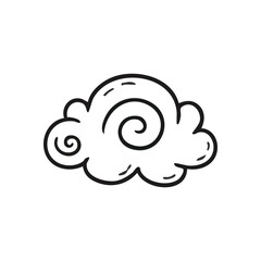 Whimsical Cloud Icon. Artistic outline of a soft sky element with playful spirals, suggesting dreams, creativity, and new ideas.