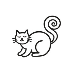 Sweet Kitty Line Art. This charming illustration depicts a serene domestic animal with a whimsical curly tail. Its tranquil expression embodies calmness and innocence.