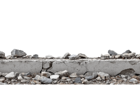 Pile of Concrete Debris and Rocks isolated on a transparent background