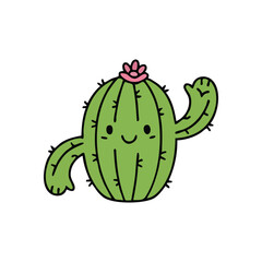 Adorable Smiling Cactus Drawing. This playful desert plant sketch radiates warmth and joy. Its spiky arms and delightful blossom symbolize resilient happiness and welcome.