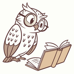 Whimsical owl wearing glasses reading an open book of knowledge isolated on transparent background