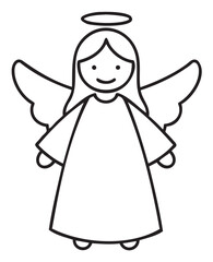 Fototapeta premium Cute angel coloring page for kids with halo and wings - stock vector