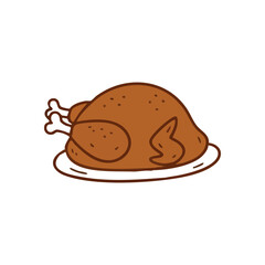 Roasted Poultry Cartoon. A delightful illustration of a cooked bird on a platter, symbolizing festive gatherings and delicious meals. Perfect for holiday menus and food-related designs.
