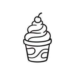Whimsical Ice Cream Treat Drawing. This delightful hand-drawn sketch features a frosty dessert in a cup, adorned with a berry. Symbolizes happiness, indulgence, and fun.