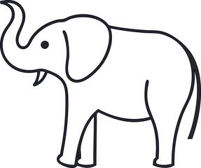 Flat elephant line art vector, suitable for stationery, branding, and nature art.