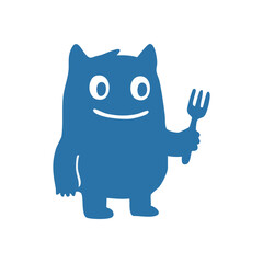 Blue Hungry Monster with Fork Icon. Cheerful cartoon creature clutching a utensil, embodying a delightful appetite or food service. Perfect for meal guides and restaurant applications.