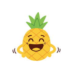 Happy Cartoon Pineapple Mascot. A delightful animated tropical fruit character, radiating pure joy with a wide grin. This vibrant illustration symbolizes summer fun, warmth, and cheerfulness.