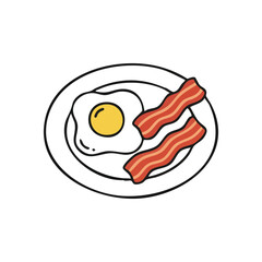 Breakfast Plate with Egg and Bacon. A delightful graphic showcasing a single fried egg alongside savory bacon slices on a serving platter. Represents a delicious, hearty morning meal.