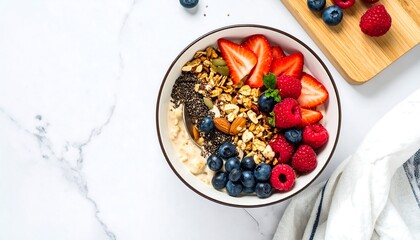 Healthy breakfast bowl with granola, berries, and yogurt