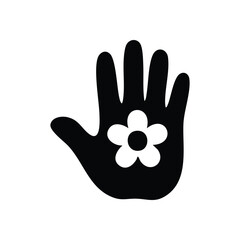 Peaceful Hand with Flower Icon. This striking illustration depicts a human palm gently presenting a bloom, symbolizing unity, ecological care, and serene well-being. A powerful emblem for connection.