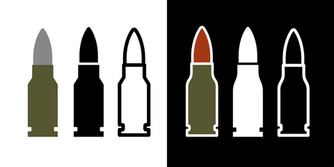 Cartridge icon. Cartridge belt, symbol of army or war. Cartridges, attributes of soldiers, shooting or automatic firearms. Raster icon.