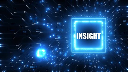 Futuristic insight concept with business financial icons and digital interface.Abstract glowing blue circuit board background - Powered by Adobe