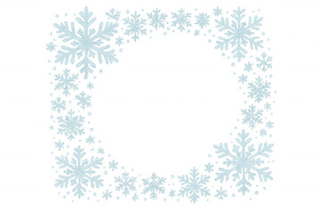 Snowflake border framing empty space, beautiful winter crystal ice elements on transparent background