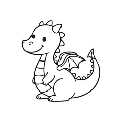 Cute Cartoon Dragon Outline. Adorable mythical creature drawing, perfect for children's coloring pages. This happy fantasy beast symbolizes joy and imagination.