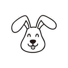 Cute Happy Bunny Head Cartoon. Adorable hare illustration with a joyful facial expression, tongue showing. Represents innocence, cheerfulness, and playful delight. Ideal for children's designs.
