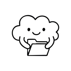 Happy Cloud Storing Digital Folder. Cheerful fluffy icon depicts secure online data management. This adorable graphic suggests convenient and accessible information organization.