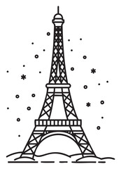 Fototapeta premium Eiffel tower in winter with snowflakes illustration - stock vector