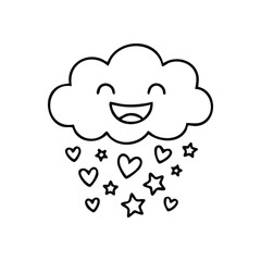 Happy Cloud Rains Love and Stars. Cheerful cumulus delivers joyful hearts and sparkling celestial bodies. Represents good wishes, magic, and boundless affection.