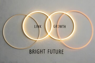 Glowing circular rings linked showing growth and bright future