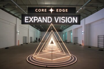 Illuminated Triangular Prisms Forming a Geometric Light Tunnel