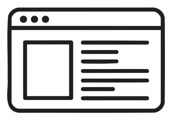 Minimalist line art of a webpage layout with text and image placeholder - stock vector