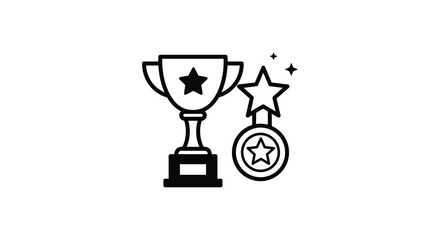 A trophy with a star and medal a winning achievement silhouette