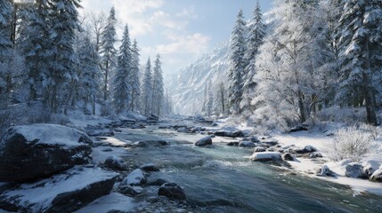 winter wonderland river scene