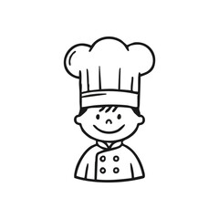 Smiling Cartoon Chef Illustration. A cheerful caricature of a young cook, wearing traditional headwear and jacket. This emblem suggests gastronomy, delight, and early culinary aspirations.