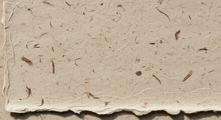 Close up of textured handmade paper with organic inclusions and deckled edges perfect for artisanal crafts and unique stationery projects