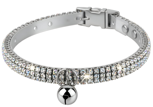 Sparkling rhinestone dog collar with bell elegant pet accessory shiny glamorous bling jewelry for dogs and cats isolated on transparent background - Powered by Adobe
