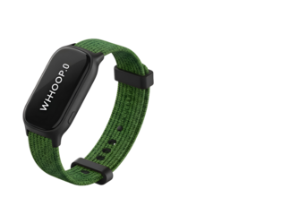 Modern digital fitness tracker watch with camouflage patterned strap on a clean black surface isolated on transparent background
