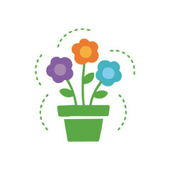 Happy Potted Flowers Illustration. Joyful floral arrangement in a vibrant container, depicting spring growth and natural beauty. A delightful graphic for environmental themes.