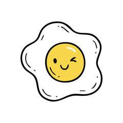 Cheerful Winking Fried Egg Icon. This delightful doodle features a smiling morning meal, radiating pure happiness. Its playful expression suggests a pleasant day or a fun culinary treat.