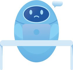 Sad Robot Working at Desk