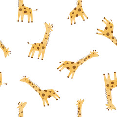 Watercolor safari animals cute illustration. African wild animals - character seamless pattern
