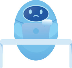 Sad Robot Working on Laptop Illustration