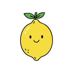 Cute Smiling Lemon Character Art. This playful citrus illustration radiates happiness and freshness. Its cheerful expression symbolizes zest for life, health, and sunny vibes.