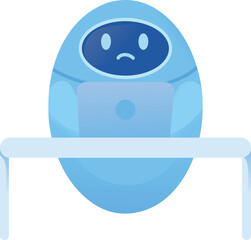 Sad Robot Working at Desk Illustration