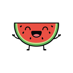 Smiling Summer Fruit Mascot Graphic. This delightful animated produce embodies happiness and fresh flavor. Perfect for themes of warmth, health, and children's content.