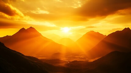 Obraz premium Golden sunset over majestic mountains breathtaking landscape vibrant sky nature s beauty high resolution photo