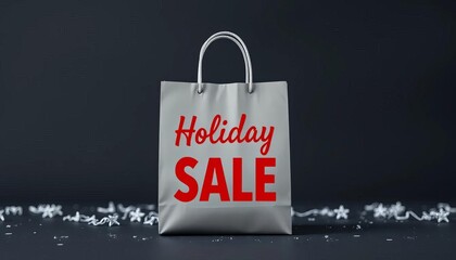 Grey shopping bag on dark background, holiday sale concept,   shopping spree,   stylish