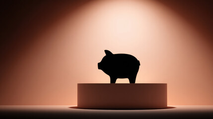 Hopeful piggy bank silhouette on pedestal under spotlight. concept for finance, saving money, investment, and future wealth. secure financial future on display