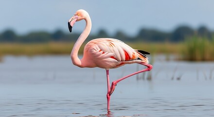 Pink Flamingo in a Wetland.