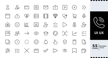 UI UX Line Icon Set Modern Minimal Outline Interface Symbols,Web and App UI UX,User Interface and Experience Icons