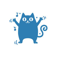 Joyful Blue Cat Dancing. This playful domestic animal illustrates delight and rhythmic motion. Musical notes symbolize merriment and song, representing pure happiness and freedom.