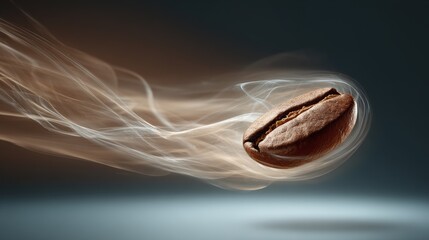 Coffee bean floating with steam trails