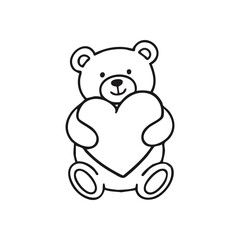 Adorable Bear Embracing Heart Symbol. This charming illustration portrays a lovable plush toy, conveying warmth, care, and deep affection. Perfect for expressing tender sentiments or celebrating.
