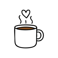Cozy Coffee Mug with Love Heart. A charming cartoon image of a steaming hot beverage. This sweet illustration conveys warmth, comfort, and affection.